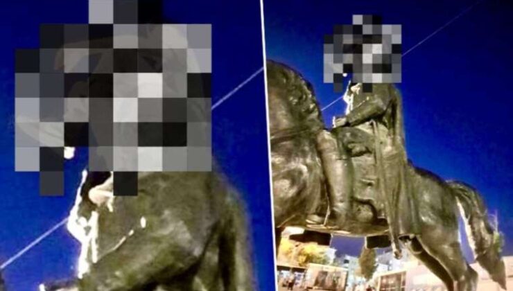 Atatürk heykeline saygısızlık: Üzerine çıktı, ayak ayak üstüne atarak poz verdi