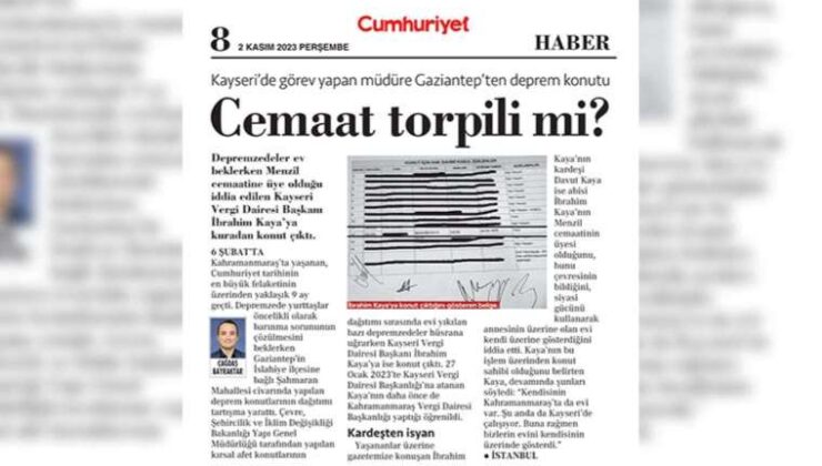 Cumhuriyet’in sarsıntı bölgesinde cemaat torpili mi var sorusuna cevap aradığı haberine engelleme